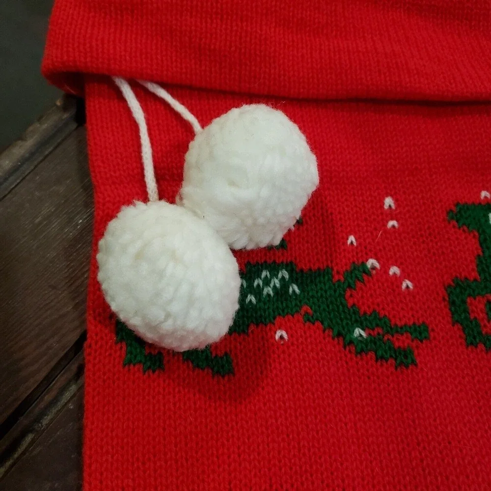 Vintage Retro Knit REINDEER‎ Christmas Stocking Red Green 36